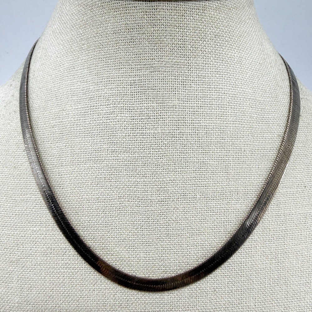 Sleek Silver Tone Herringbone Chain Necklace Minimalist Layering Statement Piece